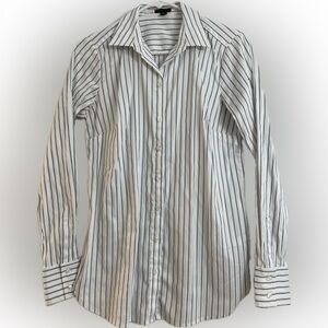 ANN TAYLOR Blue & White Stripe Perfect Shirt